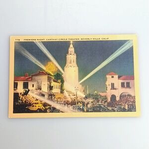 Vintage 1930s Carthay Circle Theatre Postcard Beverly Hills CA Premiere Night